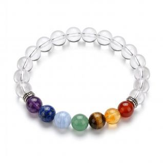 Pulsera 8mm 7 Chakras, Cristal de Roca